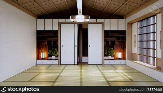 Japan style Big living area in luxury room or hotel japanese style decoration.3D rendering