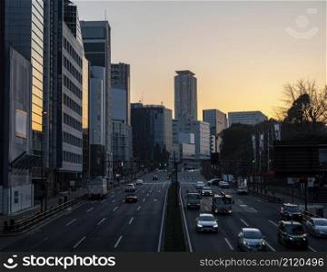 japan urban landscape sunset