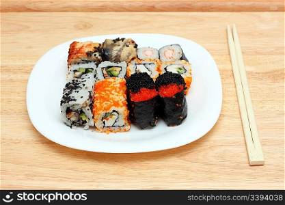 Japanese cuisine - set of rolls on plate