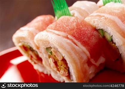 Japanese Cuisine - Sushi Roll with Bacon