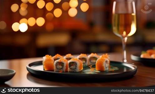 Japanese cuisine. Sushi set on a plate. Generative AI