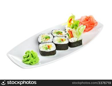 Japanese Cuisine - Sushi (Yasai Roll) on a white background