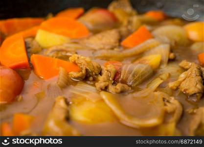 Japanese curry in the cooking pan