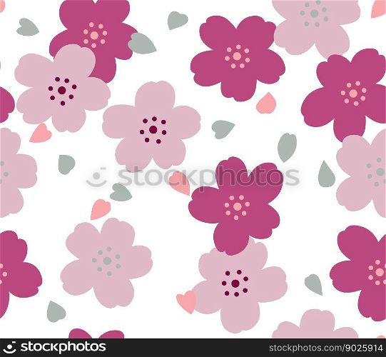 Japanese Cute Cherry Blossom Art Seamless Pattern