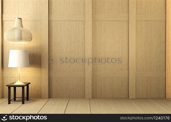 Japanese Empty room wood on wooden floor japanese interior design.3D rendering