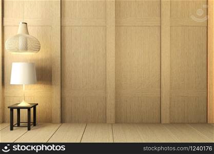 Japanese Empty room wood on wooden floor japanese interior design.3D rendering