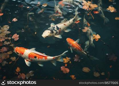Japanese fishes under water pond