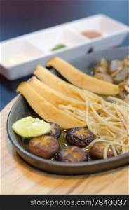 Japanese food, mixed mushroom stir fried on plate