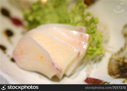 Japanese food, slices of Hamachi Sashimi also known as yellowtail sashimi