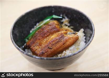 Japanese food Unadon on wood background