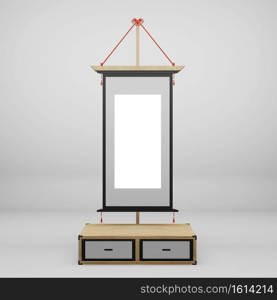 japanese frame on cabinet in white background. 3d rendering