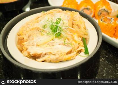 Japanese fried pork chop with rice, stock photo