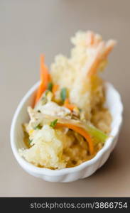 Japanese fried tempura shrimp with tonkatsu sauce