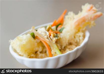 Japanese fried tempura shrimp with tonkatsu sauce