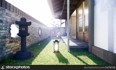 Japanese garden tropical exterior design japan style.3D rendering