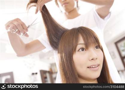 Japanese girl has a haircut