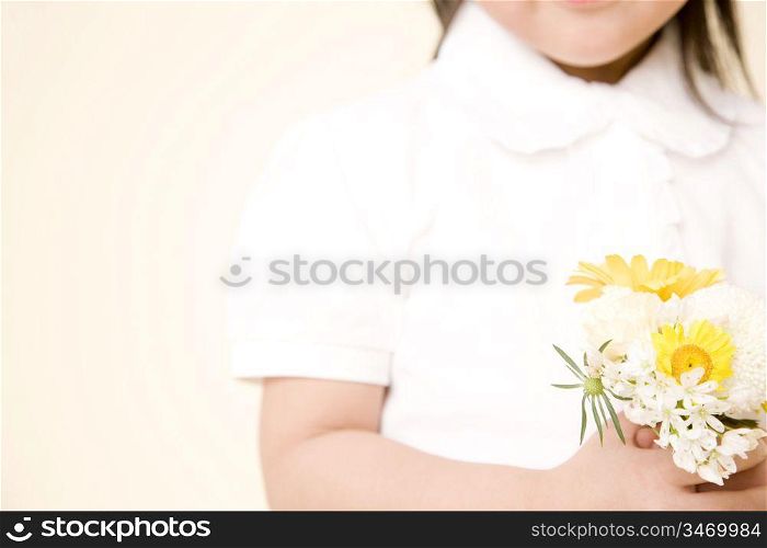 Japanese girl having flowers