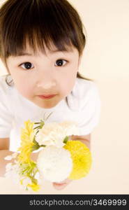 Japanese girl having flowers