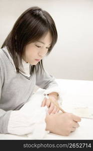 Japanese girl studying hard