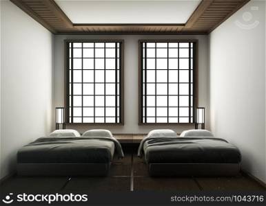 Japanese hotel room interior design-bedroom japanese style. 3D rendering