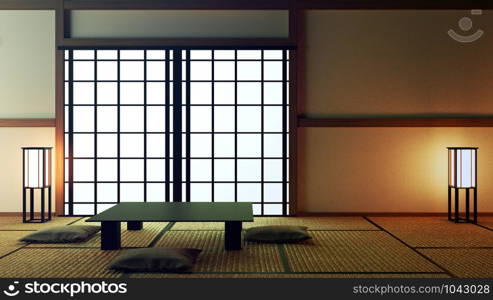 Japanese interior design,modern living room with table and decoration. 3D rendering