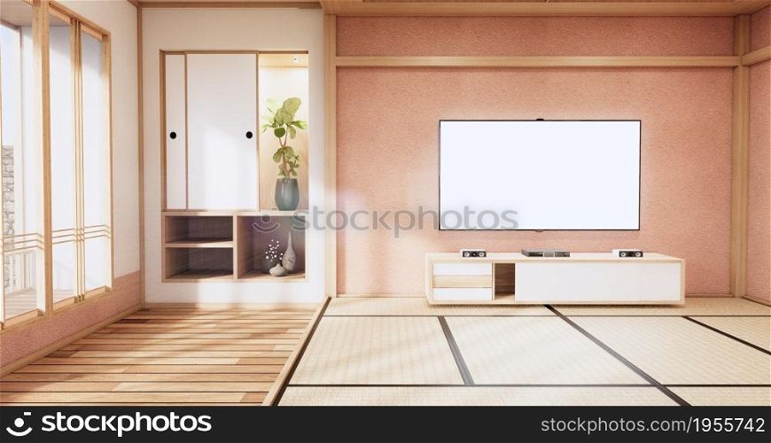 japanese interior of pink sakura living room for editing. 3d rendering