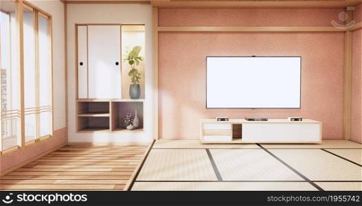 japanese interior of pink sakura living room for editing. 3d rendering