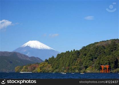 Japanese lake view with mountain