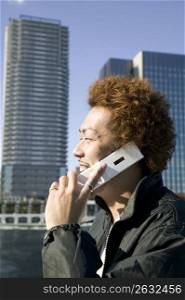Japanese man talking with cellphone