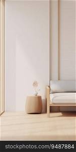Japanese Minimalism: Room with Wooden Furniture in Soft Pastel Tones. Generative ai. High quality illustration. Japanese Minimalism: Room with Wooden Furniture in Soft Pastel Tones. Generative ai