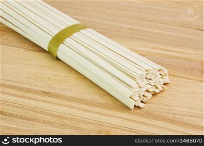 Japanese noodles on wooden plate