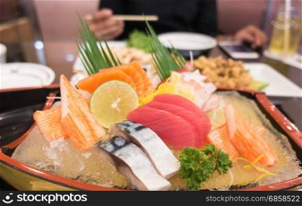 japanese sashimi set on a boat plate