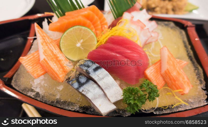 japanese sashimi set on a boat plate