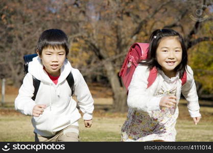 Japanese schoolchildren racing