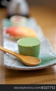 Japanese style green tea pudding mousse dessert cake