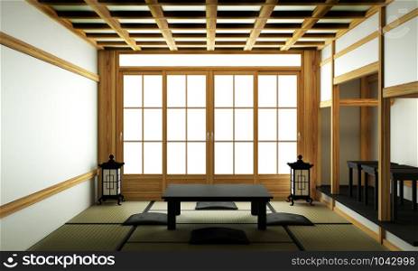 Japanese style room interior design. 3D rendering