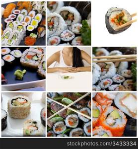 Japanese sushi collage made from four images