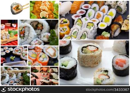 Japanese sushi collage made from four images
