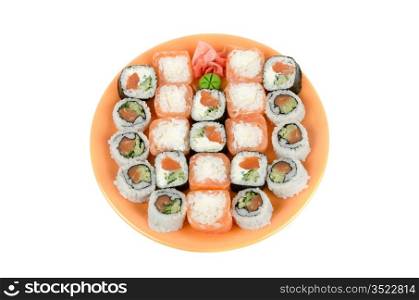 japanese sushi set at plate on a white