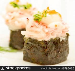 Japanese Sushi Showing Oriental Food And Delicacy