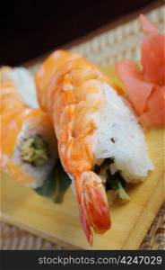 Japanese sushi traditional japanese food.Roll made of Smoked fish