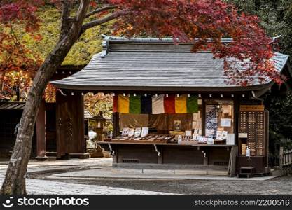 japanese temple with leaning tree