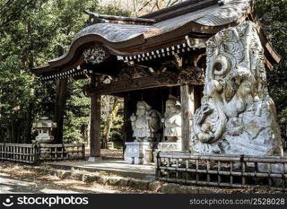 japanese temple with statues