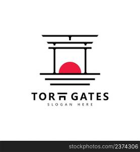 Japanese Torii gate illustration, simple linear Torii gate sign logo design vector