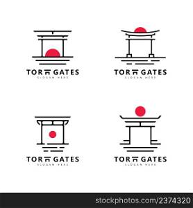 Japanese Torii gate illustration, simple linear Torii gate sign logo design vector