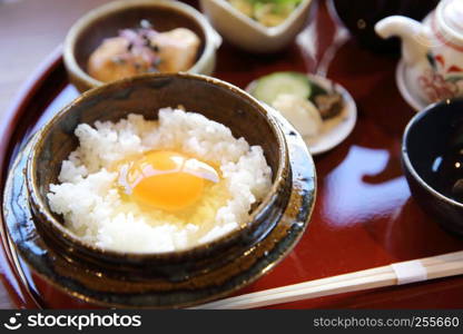 Japanese traditional food mixes a raw egg and rice