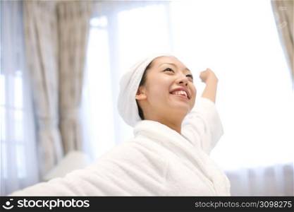 Japanese woman after taking a bath