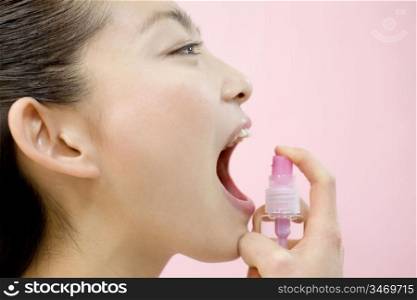 Japanese woman caring her breath