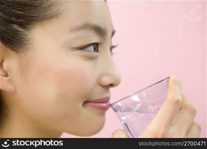 Japanese woman drinking a water