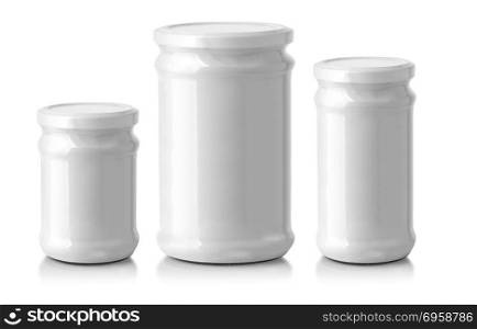 jar in the white package isolated on white background. jar in the white package
